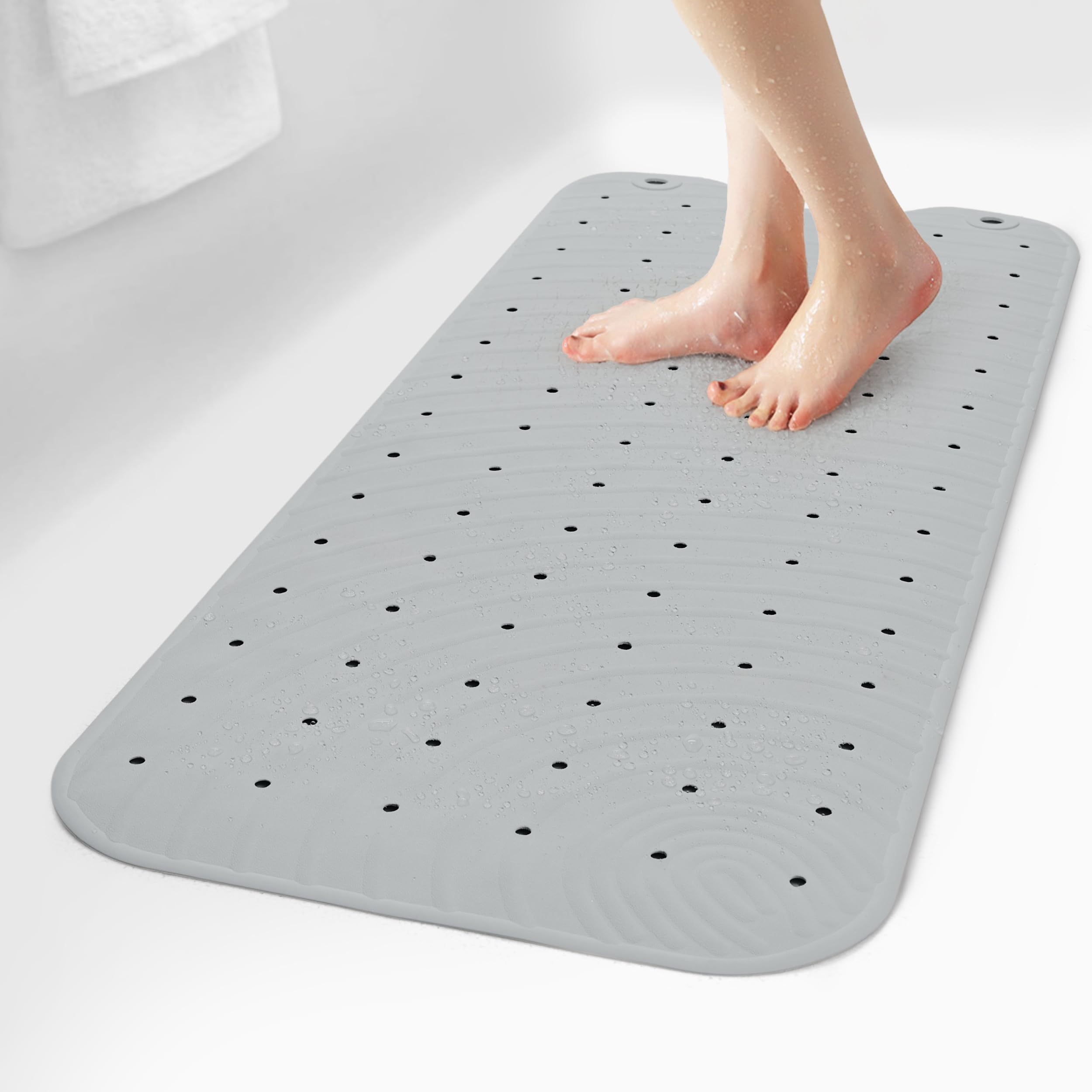 Selfsuite Extra Long Rubber Bathtub Mat, Non-Slip Shower Tub Mat, 39X16 Inch, Bath Tub Floor Mat With Suction Cups And Drainage
